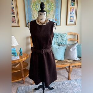 Ann Taylor Dress Brown Faux Suede A-Line Dress Stretch 8P Sleeveless With Belt